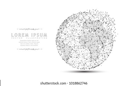 Globe. Polygonal wireframe mesh icon with crumbled edge on white with dots. Travel, Internet, Earth or other concept illustration or background