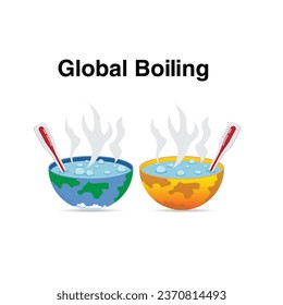 globe pot boiling. concept illustration of global warming becoming global boiling because the earth's temperature is very hot
