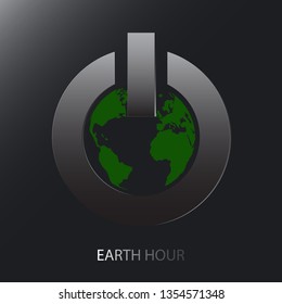 Globe in power button, earth hour environmental concept vector illustration