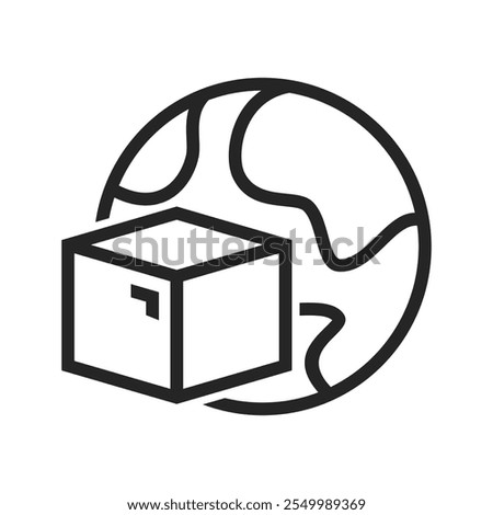 Globe with product, globe delivery service order outline icons. Vector illustration. Isolated icon suitable for web, infographics, interface and apps.