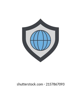 Globe protection, internet security icon in color, isolated on white background 