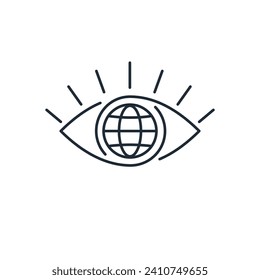 Globe im Schüler. Ein freier Blick auf die Welt. Lineares Vektorsymbol einzeln auf weißem Hintergrund.
