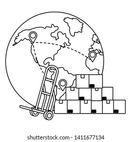 globe with pushcart in black and white