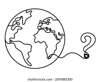 Globe with question mark as line drawing on white background. Vector