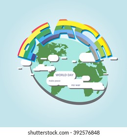 Globe, rainbow, peace, clouds. Poster.