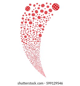 Globe random fireworks stream. Vector illustration style is flat red iconic symbols on a white background. Object fountain done from scattered pictographs.