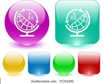 Globe and recycling symbol. Vector interface element.