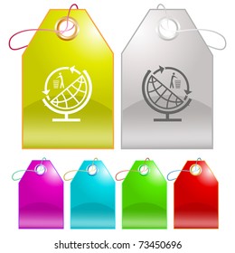 Globe and recycling symbol. Vector tags.