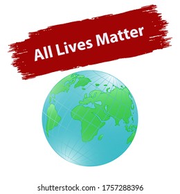 Globe, red brush stroke - vector. All Lives Matter. Banner