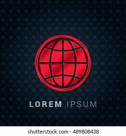 Globe Red chromium precious metallic 3D Icon / Logo Design