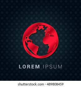 Globe Red chromium precious metallic 3D Icon / Logo Design