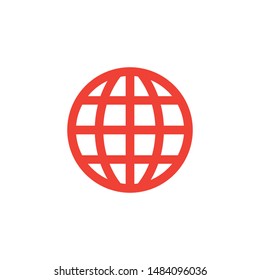 Globe Red Icon On White Background. Red Flat Style Vector Illustration.