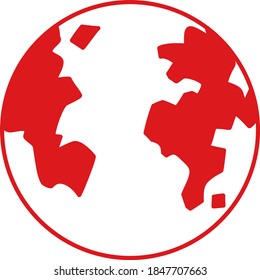 Icono de línea roja de Globe aislado en ilustración de fondo blanco