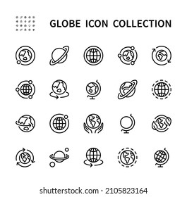 Globe related outline vector linear icons set. Premium pack. Globe icon collection. Line vector icons for website design and development, app development, mobile concept and web apps.