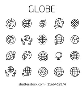 Globe Related Vector Icon Set. Well-crafted Sign In Thin Line Style With Editable Stroke. Vector Symbols Isolated On A White Background. Simple Pictograms.