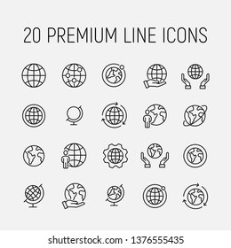 Globe related vector icon set. Well-crafted sign in thin line style with editable stroke. Vector symbols isolated on a white background. Simple pictograms