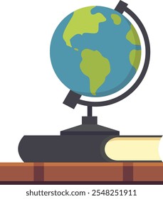 Globe resting on a book symbolizes learning, exploration, and the pursuit of knowledge, placed on a desk ready for study