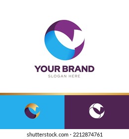 Globe ribbon creative logo design template vector with three color harmony combination