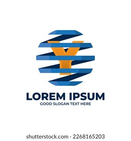 Globe ribbon illustration logo design, abstract globe icon template with letter