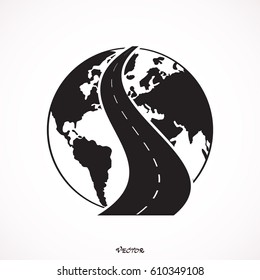 Globe and road around it. Vector illustration.