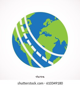 Globe and road around it. Vector illustration.
