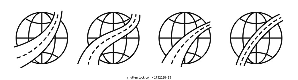 Icono de globo y carretera. Ilustración vectorial. Icono conceptual de viaje. Conjunto de iconos de globo terráqueo