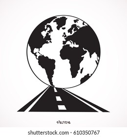 Globe and road. Vector illustration.
