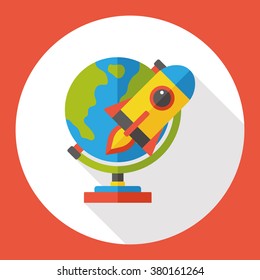 Globe and rocket flat icon