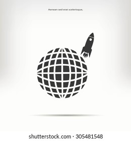 Globe with rocket icon