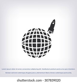 Globe with rocket icon
