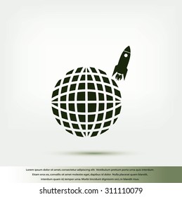 Globe with rocket icon