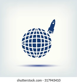 Globe with rocket icon