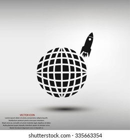 Globe with rocket icon