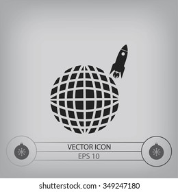 Globe with rocket icon