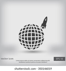 Globe with rocket icon