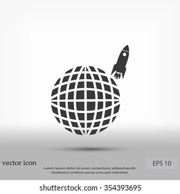 Globe with rocket icon