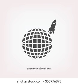 Globe with rocket icon