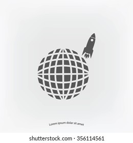Globe with rocket icon