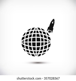 Globe with rocket icon