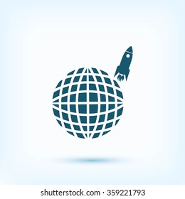 Globe with rocket icon