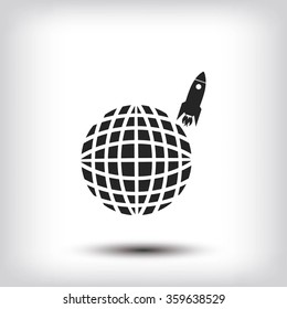 Globe with rocket icon