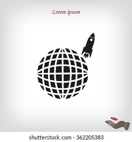 Globe with rocket icon