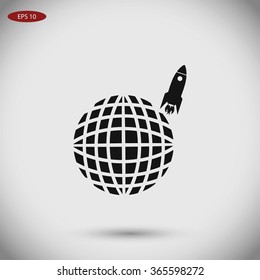 Globe with rocket icon