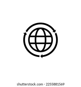 Globe with Rotation Arrows, Reload Planet, Renew Browser. Flat Vector Icon illustration. Simple black symbol on white background. Rotation Globe sign design template for web and mobile UI element