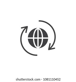 Globe and rotation arrows vector icon. filled flat sign for mobile concept and web design. Worldwide simple solid icon. Symbol, logo illustration. Pixel perfect vector graphics