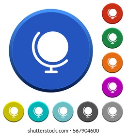 Globe round color beveled buttons with smooth surfaces and flat white icons