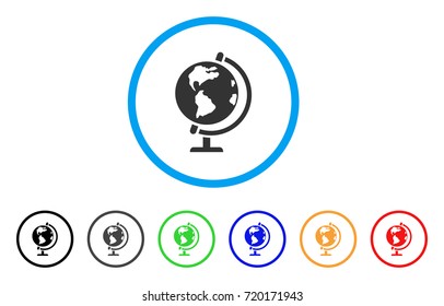 Globe rounded icon. Style is a flat globe gray symbol inside light blue circle with black, gray, green, blue, red, orange variants. Vector designed for web and software interfaces.