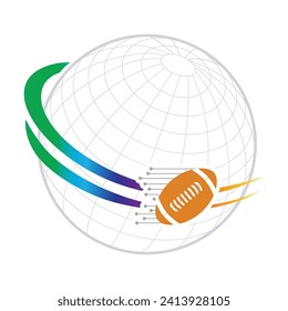 globe with rugby ball, vector artwork