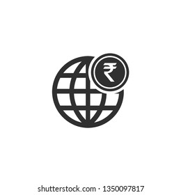 Globe with rupee icon in simple design. Vector illustration