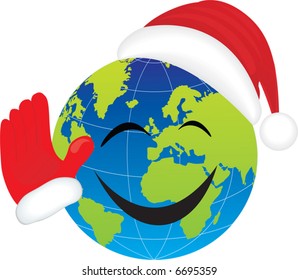 Globe with Santa's hat. Vector illustration